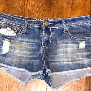 VINTAGE RUE 21 size 5 Distressed Blue Denim Cutoff Shorts